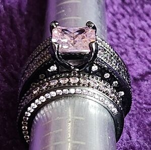 18k Gp Rodium Black Engagment And Wedding Band Set